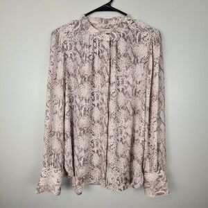 Ann Taylor LOFT Button Up‎ Blouse M Women's Snake Print Long Sleeve Workwear